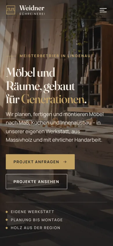 Startseite von Schreinerei Weidner auf dem Handy