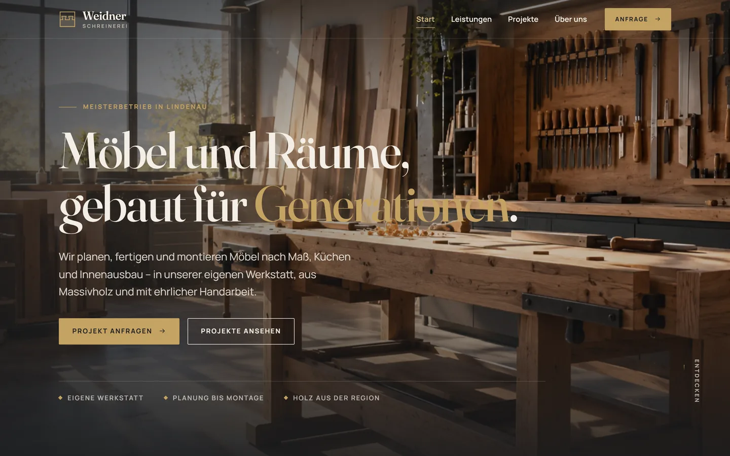 Startseite von Schreinerei Weidner am PC
